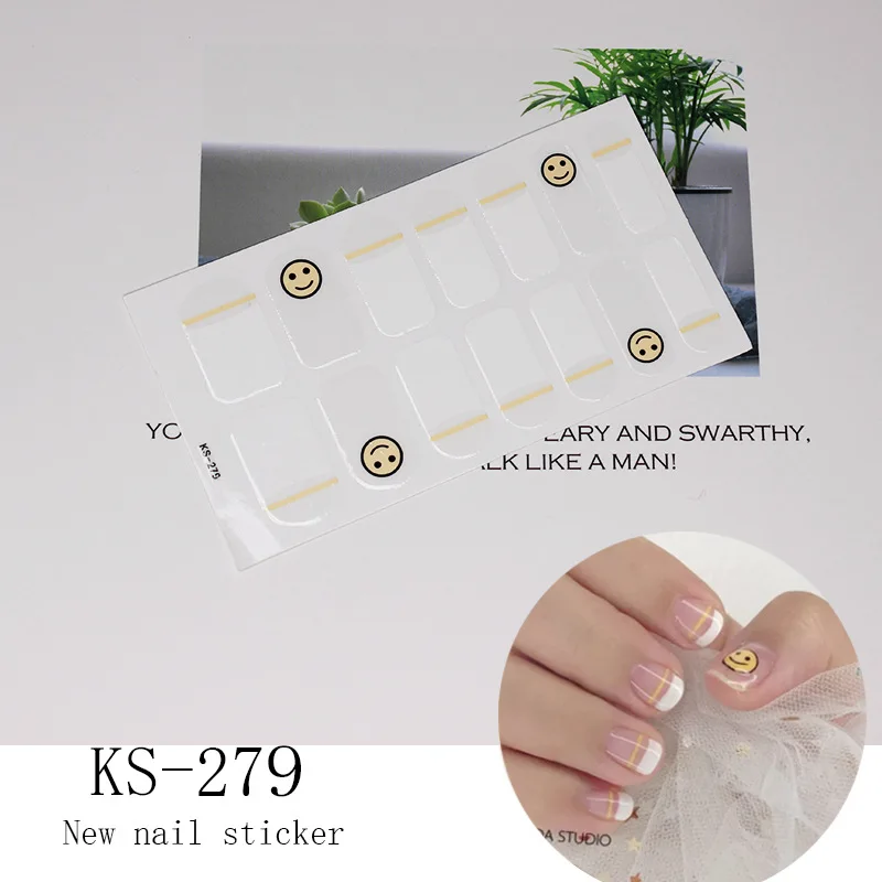 KS-279 14 стикеров/листов для ногтей, Геометрическая полоса, цветной узор, водонепроницаемый клейкий слайдер для маникюра, полный набор для обертывания, инструменты для декора - Цвет: KS-279