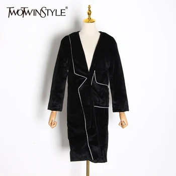 

TWOTWINSTYLE Casual Asymmetrical Coats Female Lapel Collar Long Sleeve High Waist Jackets For Women Fashion 2020 Clothing Tide