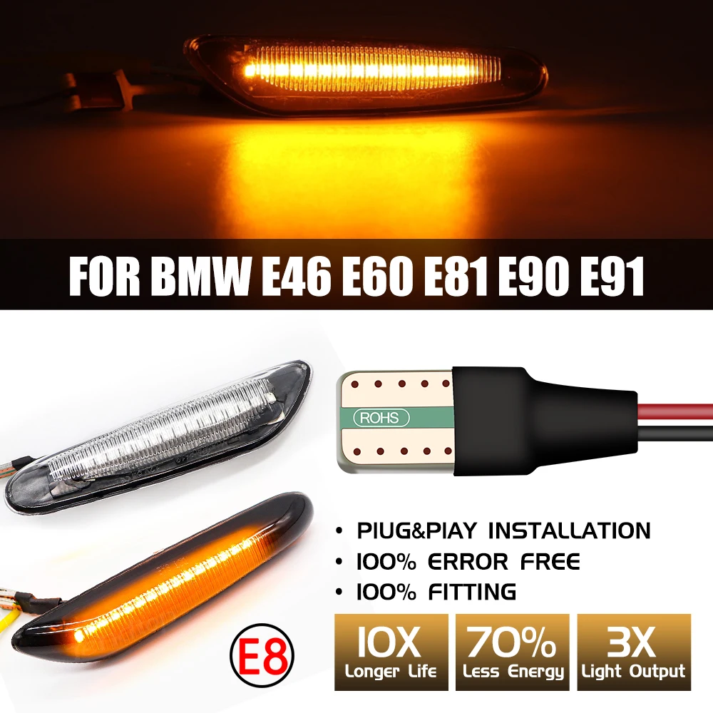 2PcsLEDDynamicTurnSignalsRepeaterLightSideMarkerCorneringLamp