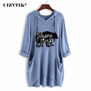 

Autumn Hoodies Sweatshirt Women 2020 Casual Plus Size Polar Bear Print Knitted Pullover Long Hooded moletom Female Loose Tops