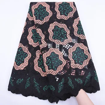 

SJD LACE 100% Black Cotton African Lace Fabric Colorful French Lace Fabric Beautiful Embroidery Nigerian Fabric For Dress A1966