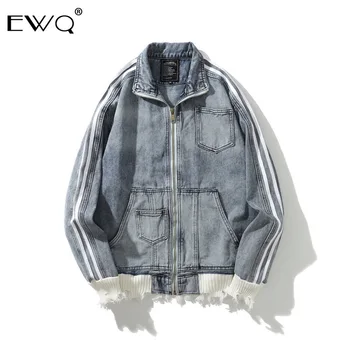 

EWQ / High Street Men's Loose Coat Do Used Denim Patchwork Long Sleeve Jacket 2019 Autumn New Fashion For Men And Women 19H-a87