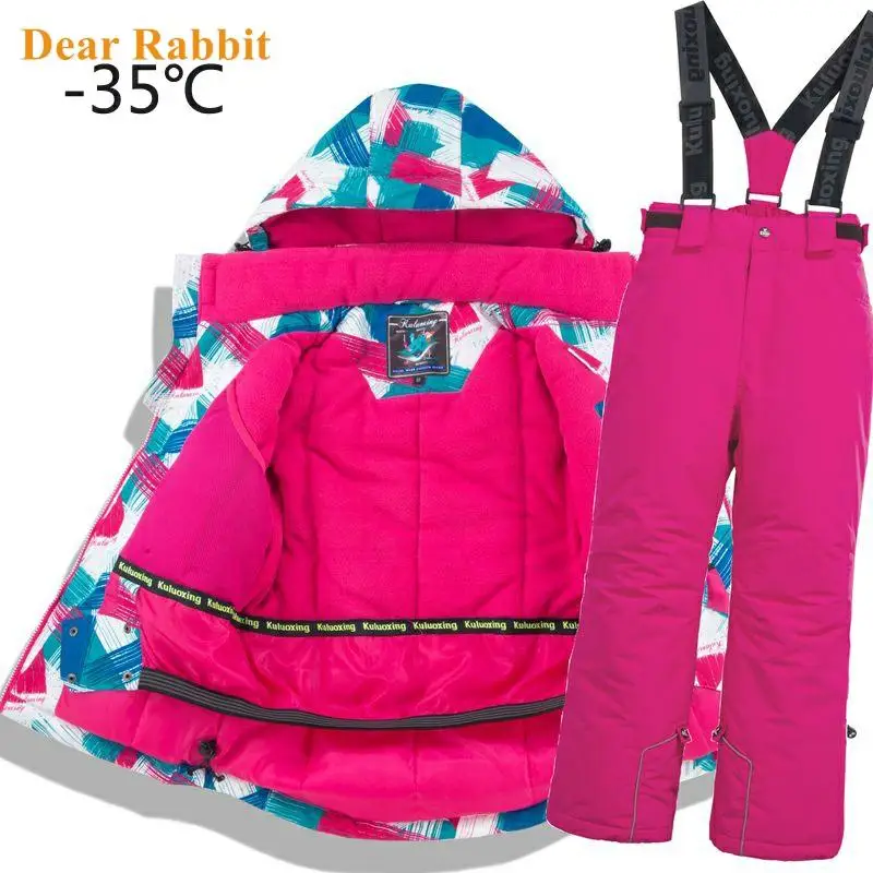 Children Thermal Ski Suit Waterproof Pants+Jacket Boy Girl Winter Sports Windproof 2pcs Suits