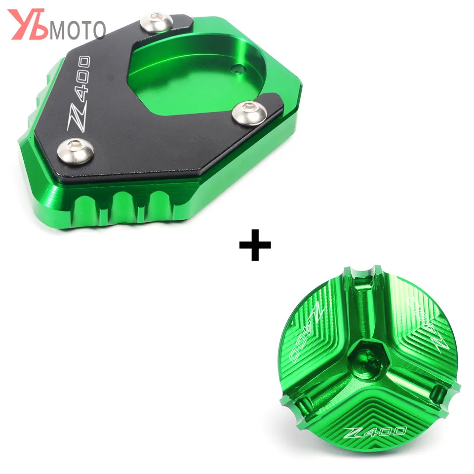 

Motorcycles Kickstand Side Stand Extension Pad Enlarge Plate & Oil Filler Cover Plug For KAWASAKI Z400 NINJA400 2019