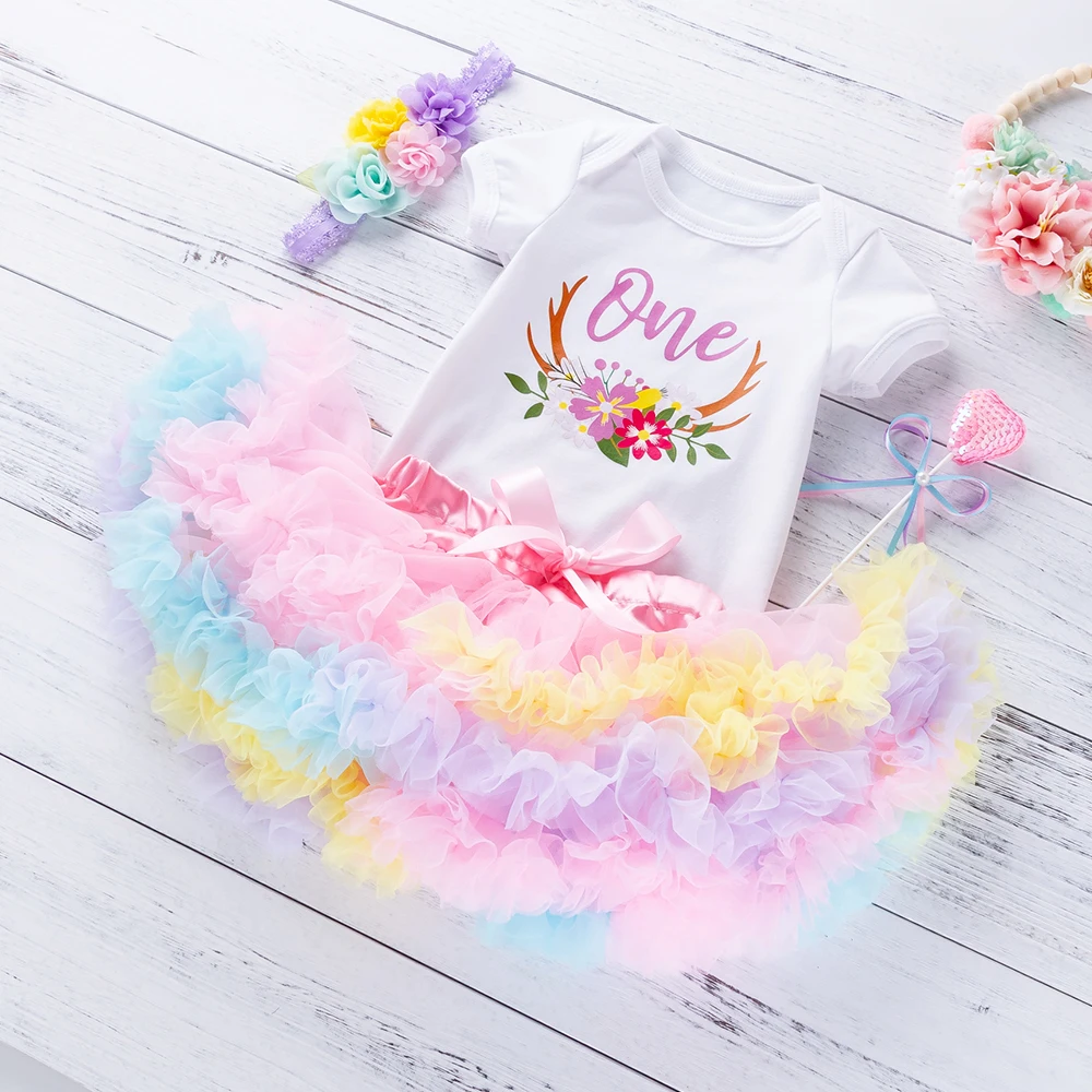 Комплект с юбкой с принтом из 3 предметов; комбинезон для новорожденных девочек; Одежда для младенцев; одежда принцессы для маленьких девочек; подарки на день рождения