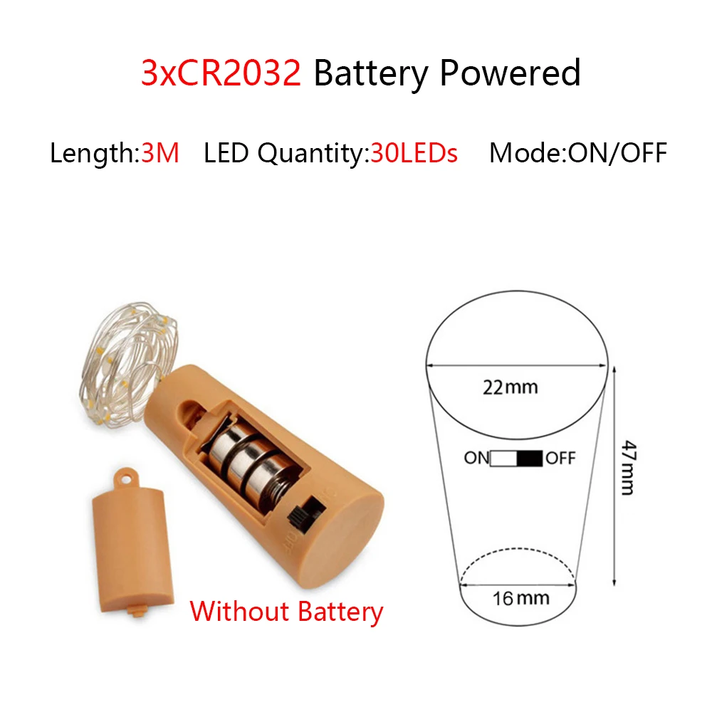 3m CR2032 Battery 1 м/2 м/5 м/10 м гирлянда светильник s Рождественский светильник для украшения деревьев гирлянда Рождественский Декор проволока гирлянда Веселый Рождественский Декор новогодние подарки - Цвет: 3m CR2032 Battery