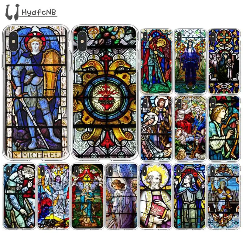 

Transparent Angel Church Jesus Stained Glass Window Phone Case for iPhone 11 pro XS MAX 8 7 6 6S Plus X 5 5S SE XR cover