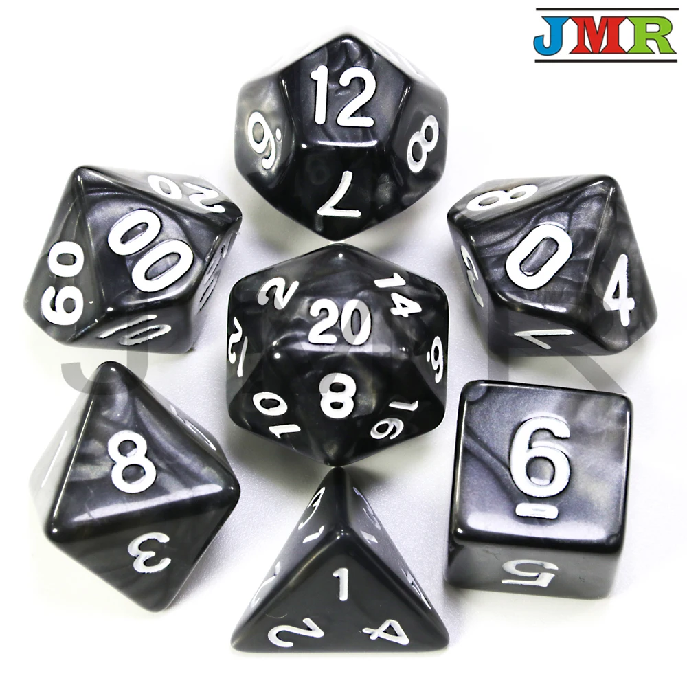 Dados De Rpg 7 шт./компл. многогранные RPG игры мраморный эффект кости D4-D20 мульти стороны кости Поп для подземелья и Драконов - Цвет: Black 01 White Ink