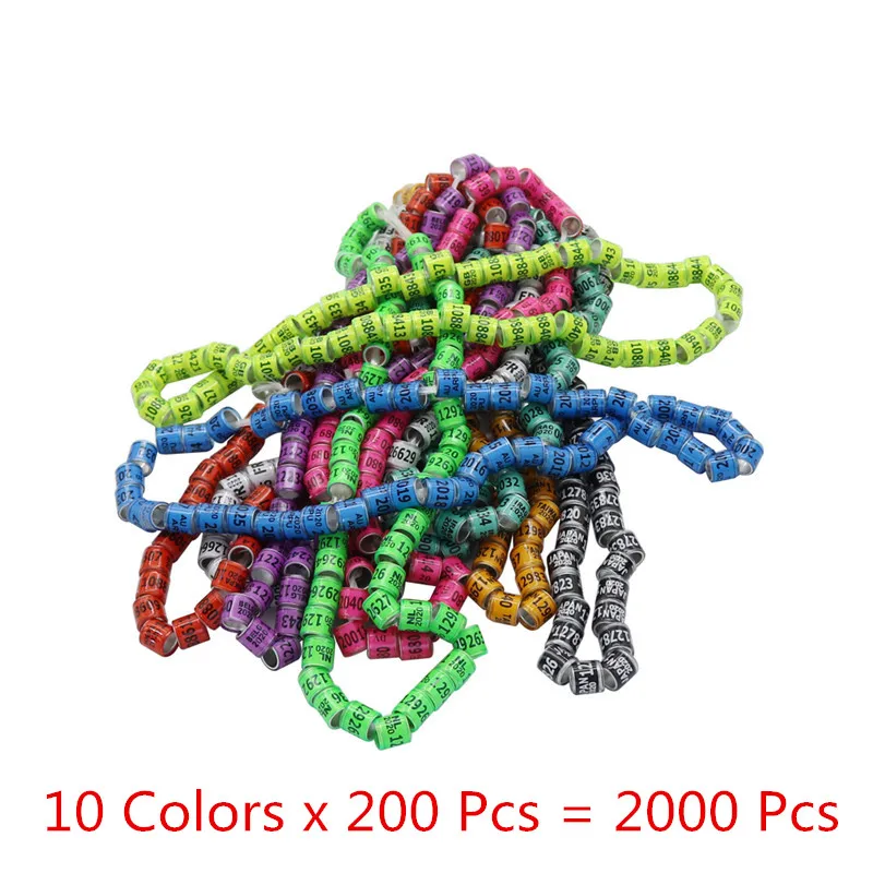 10 Colors x 200 Pcs Кольцо для ног голубя с сережками, качественное прочное кольцо для птиц, кольцо для ног голубя, инструменты для птиц, 10 цветов, внутренний диаметр 8 мм - Цвет: 10 Colors x 200 Pcs