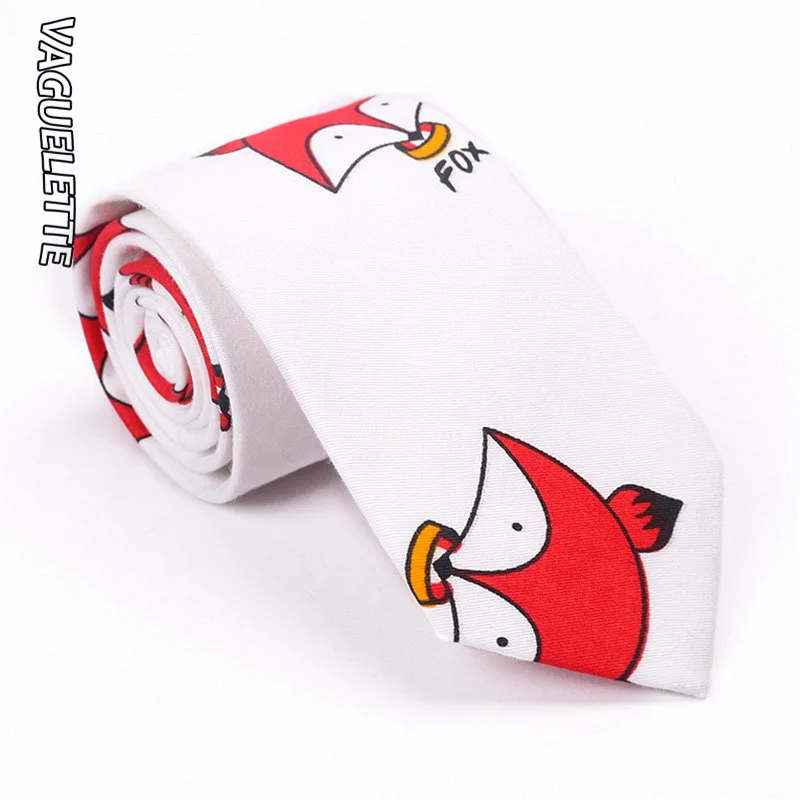 537-E VAGUELETTE Cartoon Animal Pattern Ties For Kids Children's Neckties Panda/Fox Printed Slim Tie Cotton Wedding&Party Accessories - Цвет: 537-E