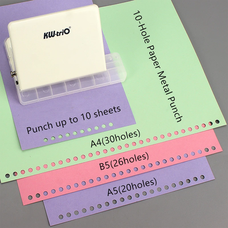 10 Hole Paper Metal Punch Handheld Puncher 10 Sheet Capacity 6mm for A4