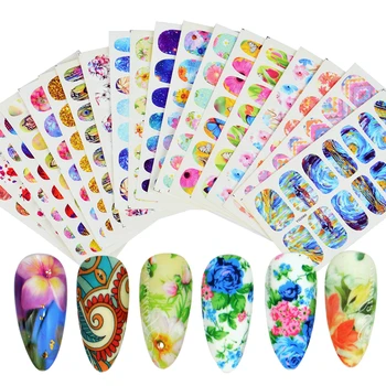 

1 Set Mixed Design New Nail Art Sticker Set Black Lace Gold Silver Glitter Flower Water Decal Slider Wraps Decor Manicure