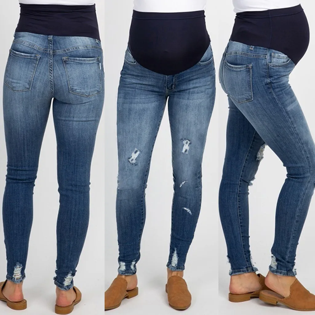 Exclusive  Offer HOSOME Pregnant Woman Ripped Jeans Maternity Pants