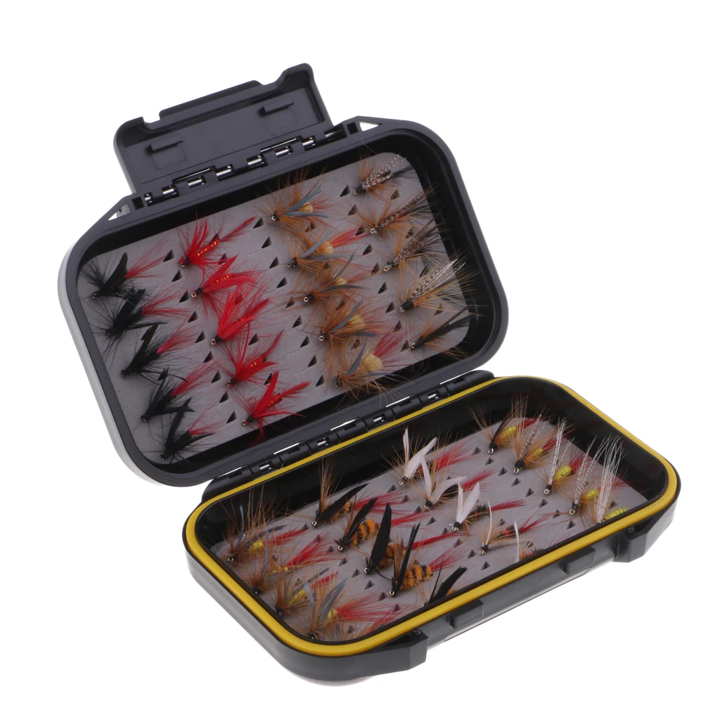 40pcs Fly Fishing Lure Colorful Wet / Dry Simulation Flies Butterfly Baits Waterproof box for Fishing Lovers