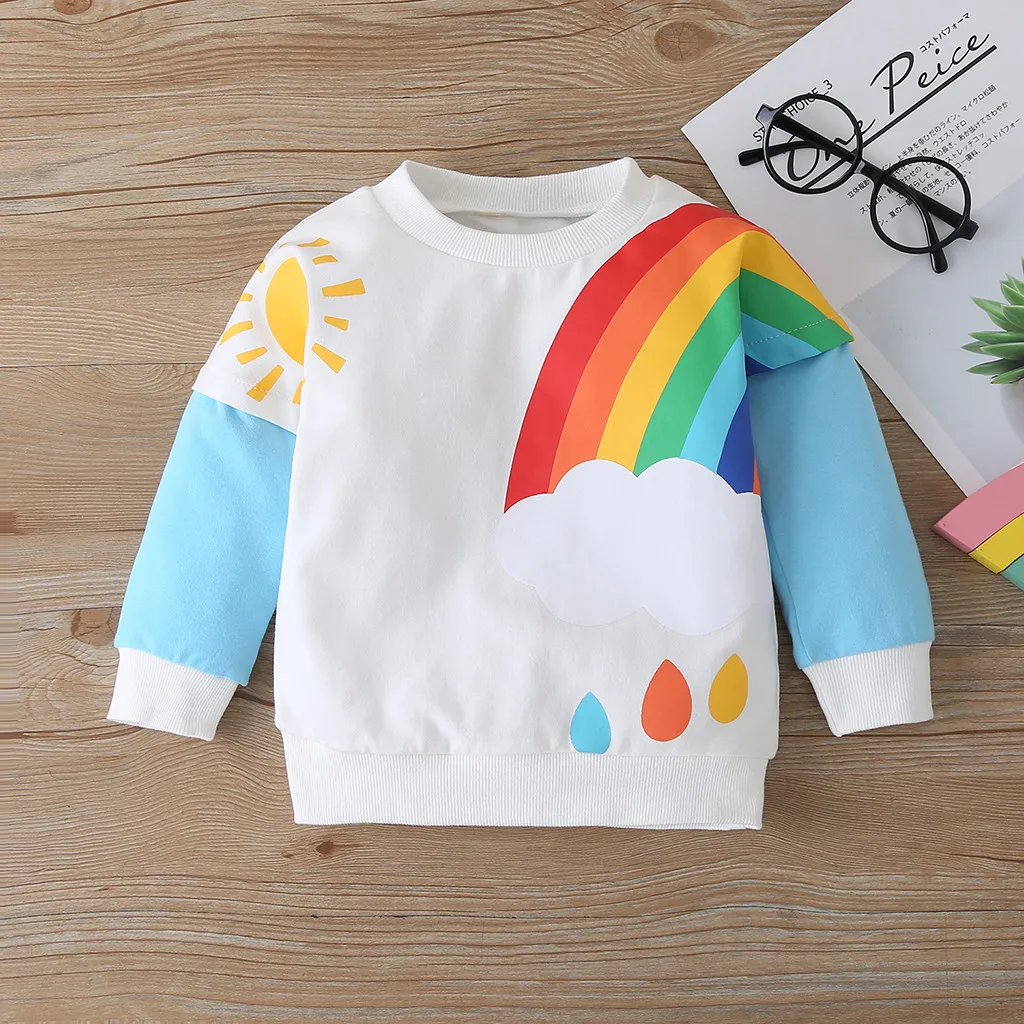 clothes Toddler Baby Boys Girls Long Sleeve Rainbow Print Sweater Tops Clothes children's sweatshirts толстовка детская худи 4