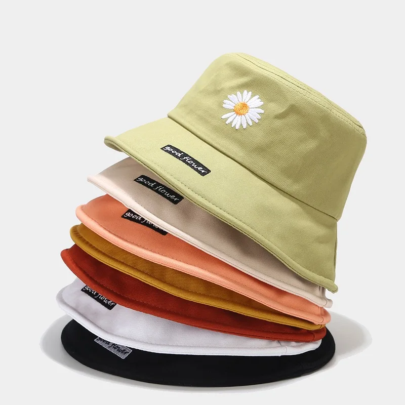 

Hat Women's New Style Daisy Embroidered Bucket Hat Japanese-style Students Couples BucketHat Summer Sun-resistant Topee Fashion