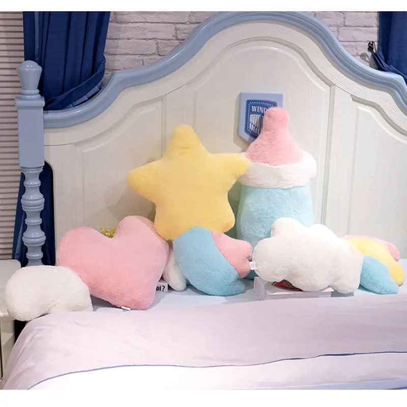 Girly Cloud Wishing Meteor Star Plush Pillow Angel Wings Heart Stuffed Cushion Milk Tea Cup Rainbow Sleeping Nap Cushion Bed 2