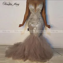 Роскошное платье для выпускного вечера с кристаллами и бисером, африканские вечерние платья русалки, платья знаменитостей, кружевные аппликации, милые длинные вечерние платья