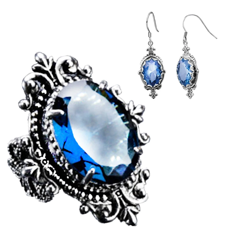 

YWOSPX Mirror blue Stone Stud Earring Ring For Women 925 sliver Filled Paved Clear Cubic Zirconia CZ Jewelry Sets