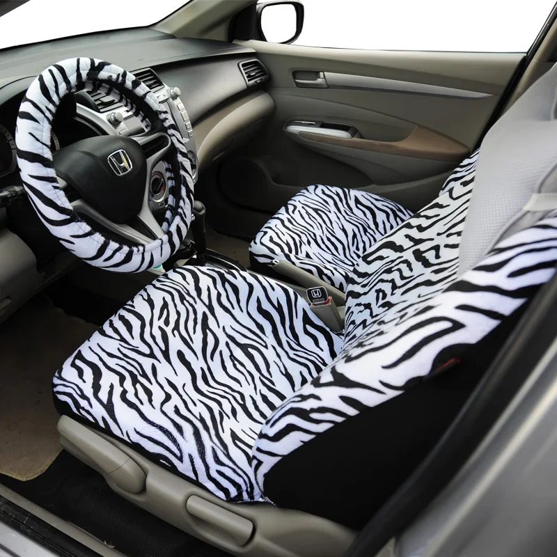 Высококачественные короткие плюшевые роскошные чехлы Zebra для сидений универсальные автомобильные сиденья чехол на руль Наплечная накладка белое сиденье Чехол