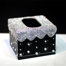 Автомобильные тканевые коробки, роскошный кожаный чехол с кристаллами, квадратный стиль, для дома и офиса, алмазная бумага, чехол для полотенец, для женщин
