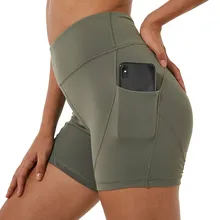 Женские спортивные шорты с высокой талией для тренировок, йоги, занятий фитнесом, пуш-ап, с двумя боковыми карманами, спортивные шорты для спортзала