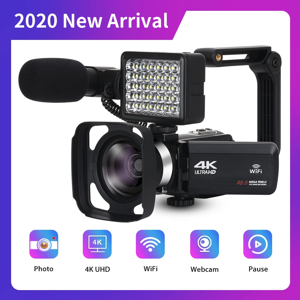 

2020 New Arrival 4K Video Camera Camcorder Webcam For Youtube 48MP Built-in Fill Light 270 Degree Rotation Touch Screen Handycam