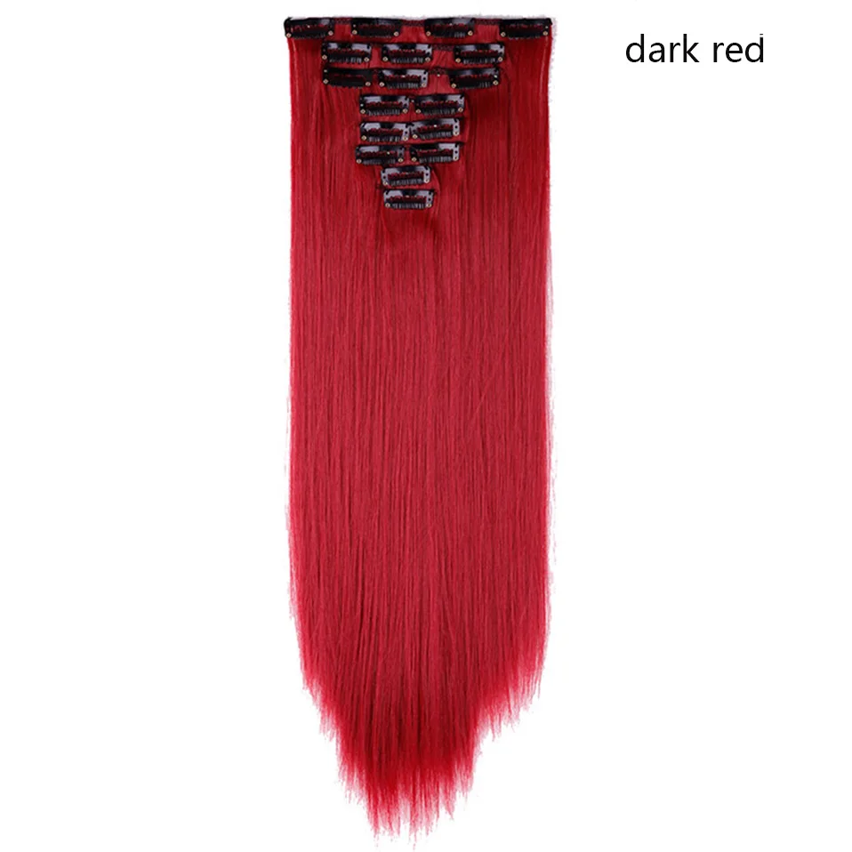 dark red SNOILITE 26 дюймов 8 шт./компл. волосы на заколках для наращивания Натуральные Прямые волосы на клипсах из искусственных волос клип в наращивание волос для женщин - Цвет: dark red