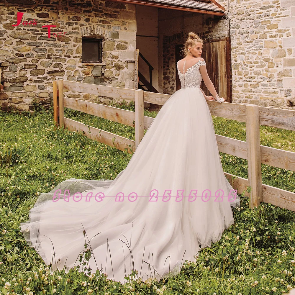 Свадебное платье трапециевидной формы с длинным рукавом размера плюс Vestidos De Boda, аппликации из бисера, прозрачные тюлевые Свадебные платья Matrimonio