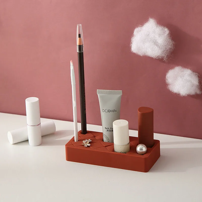 

Grid Silicone Cosmetic Storage Box Multi Grids Lipstick Rack Eyebrow Pencil Display Brush Storage Holder Makeup Tools