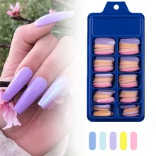 

100PCS/BOX Candy Color Press on False Natural Coffin Fake Nails ABS Full Cover Nail Decor Manicure
