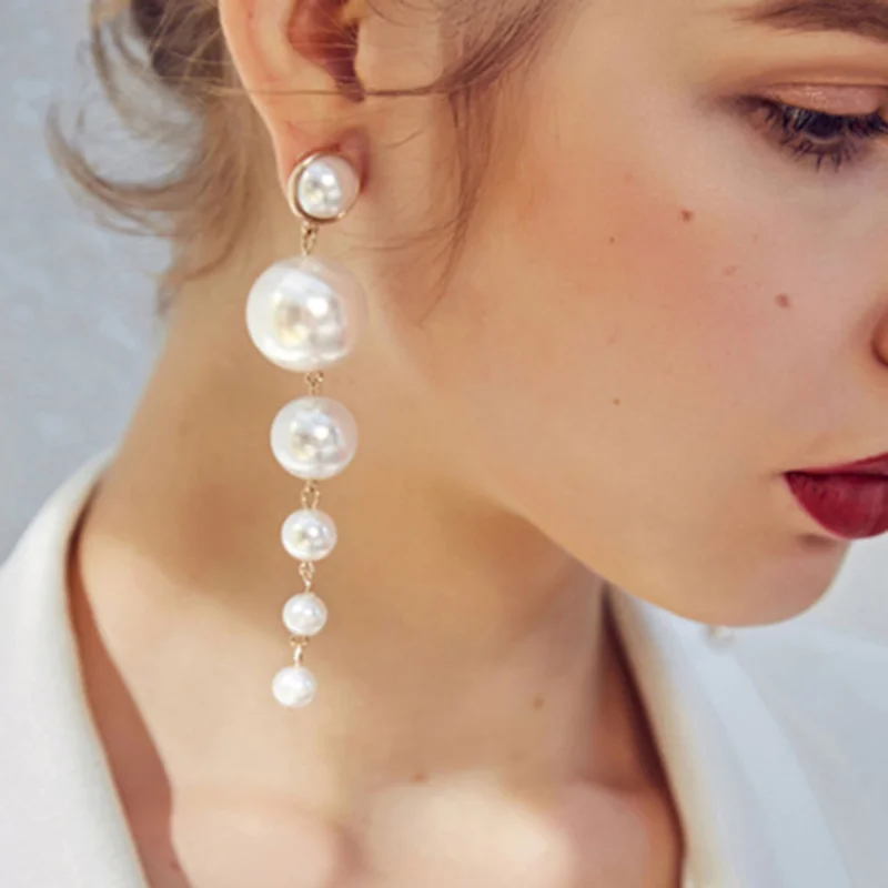 Tendencia simulacion perla pendientes largos de mujer redonda blanca boda colgante joyeria Coreana la | Украшения и аксессуары