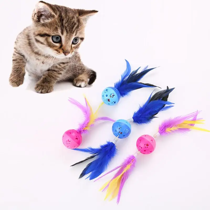 Pet шарики для кошек с перьями котенок интерактивный звонок внутри упражнения игральные игрушки