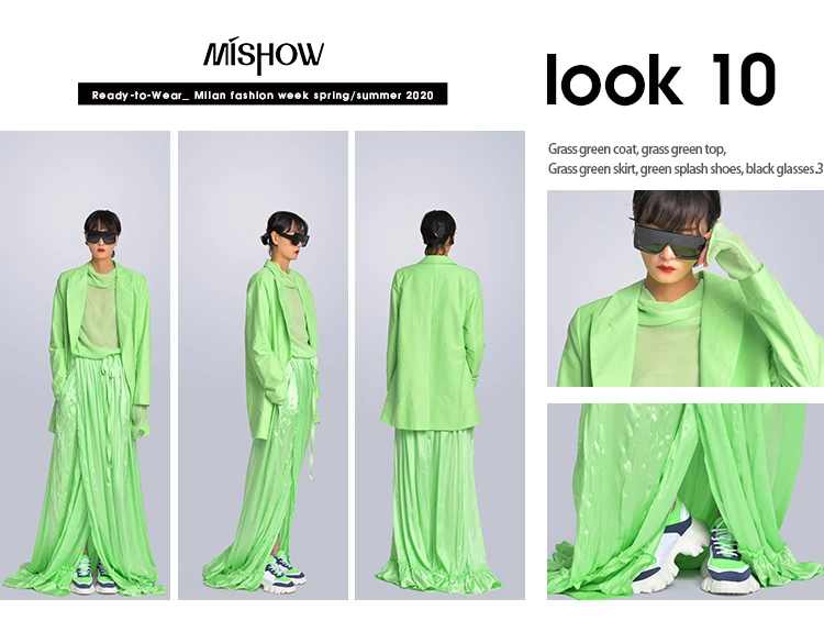 MISHOW Milan Fashion Week весна/лето Женский комплект из трех предметов зеленый длинный Топ пальто с отложным воротником длинная юбка Look-10
