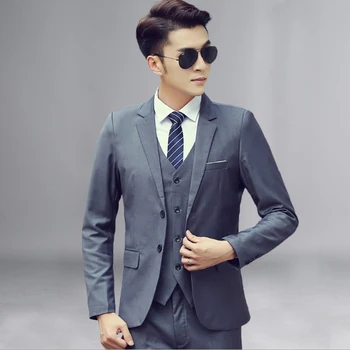 

Men‘s Suits with Pants Blazer Slim Fit Wedding Male Groom Tuxedos suit Prom Coat+Vest+Pants Business Suits