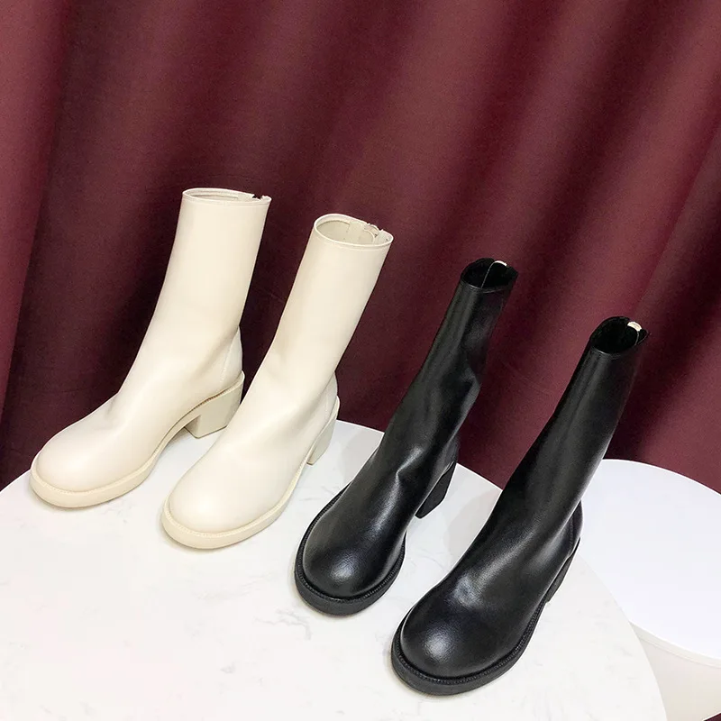 

Designers 2019 New Spring Autumn Women Shoes Low Heels Motorcycle Boots Zipper Platform Ankle Boots Chunky Heels
