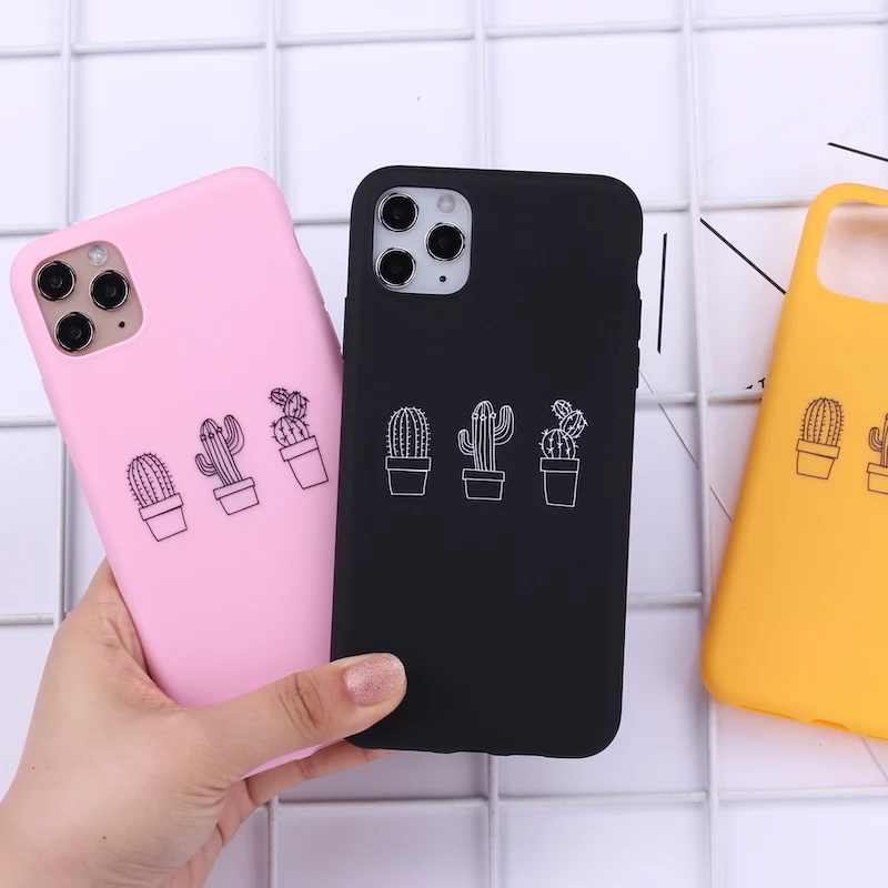 Plants Cactus Bees Simple Candy Phone Cover For iPhone 11 12 13 Pro Max X XS XR 7 8 7Plus 8Plus Soft Silicone Case Fundas | Мобильные