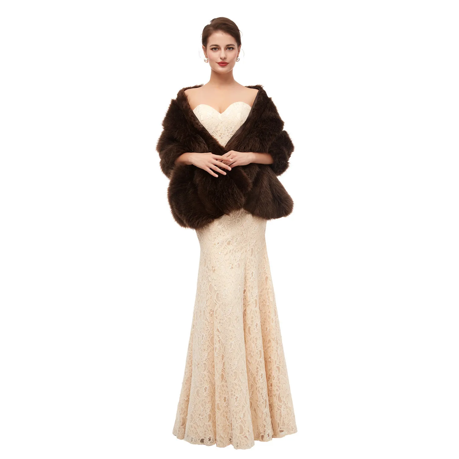 Pj19120 JaneVini New Elegant Wedding Fur Coat Faux Fur Cape Bolero Winter Bridal Shawl Wrap Women Shrugs Warm Wedding Accessories - Цвет: Pj19120