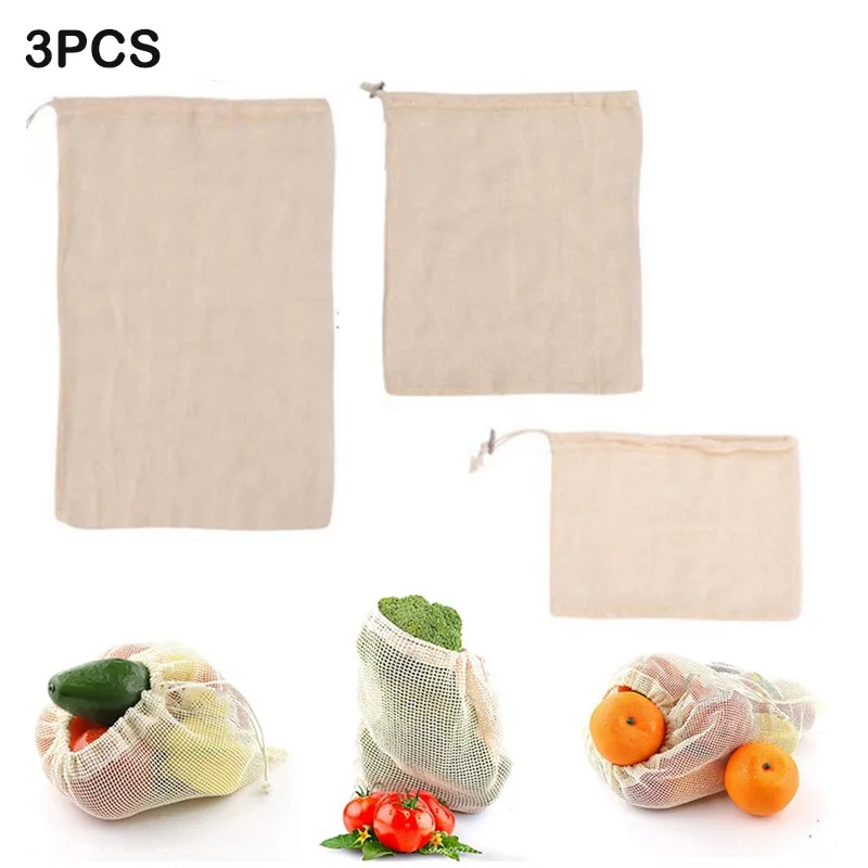 3 шт./лот многоразовый мешок на шнурке производящий сетчатый из хлопка моющийся