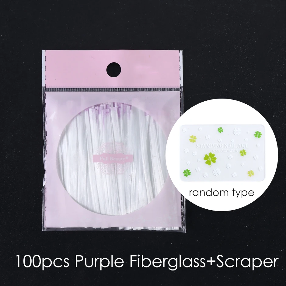 Purple 100pc Scraper 1 м/2 м/5 м стекловолокно для наращивания ногтей, Акриловое Наращивание, профессиональная французская Форма для ногтей, кончики, стекловолокно, шелк, набор для наращивания маникюра CH1578 - Цвет: Purple 100pc Scraper