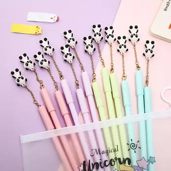 

12pcs Gel Pen with Panda Pendent Kawaii Creative Cool Cartoon Cute Writting Signature Ink Pens for School and Office Supplies