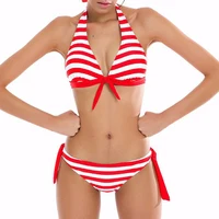 Sexy Halter Bikini Swimwear WoSwimsuit Striped Bikini Set Bather Bathing Suits Summer Beach Wear Swim