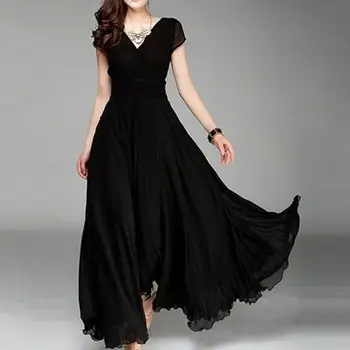 

Women Dress Plus Size Solid Color Women Party Gown V Neck Short Sleeve Slims Fit Maxi Dress Sexy Women's Dresses Short Sleeve V