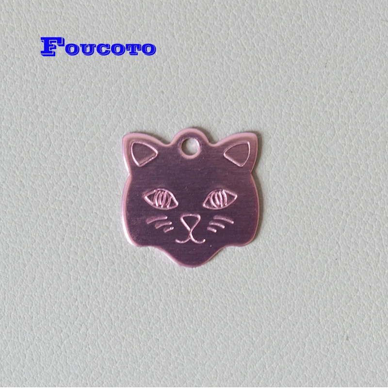 Pink 10 шт. идентификационные бирки для кошачьего лица, персонализированные идентификационные бирки для собак, подгонянное имя щенка, телефон, подвеска для домашних животных, ошейник, жгут, анти-потерянные бирки - Цвет: Pink