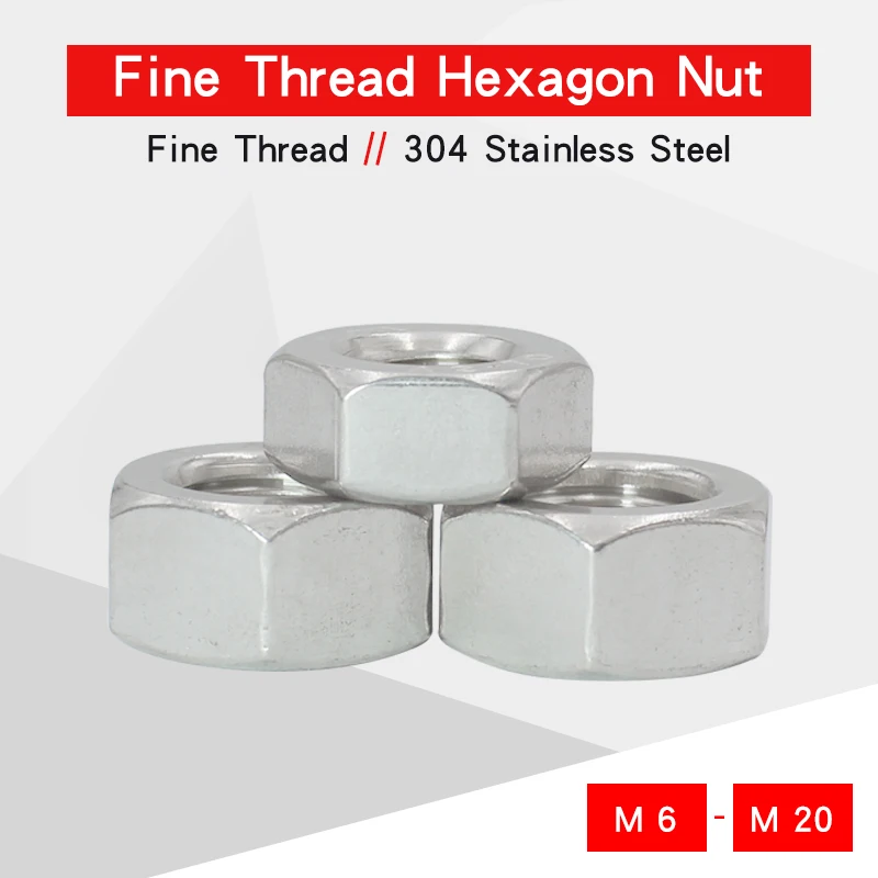 Metric Fine Pitch A2 Stainless Steel Hexagon Full Nuts M8 M10 M12 M14 M16 M20 