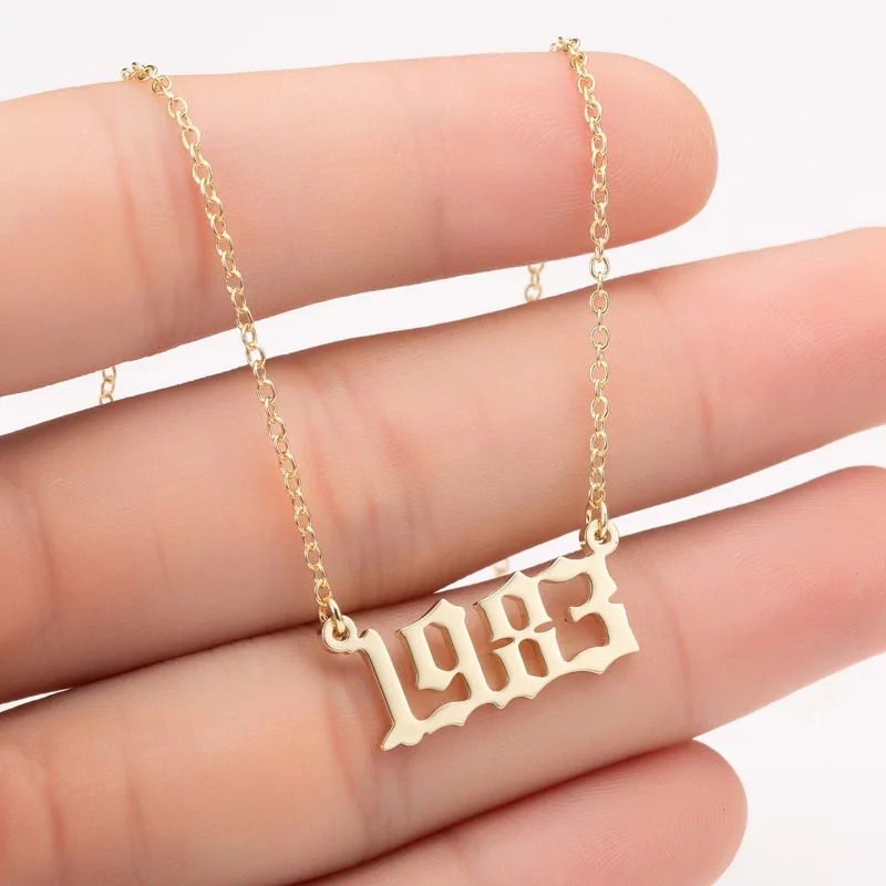 1983 Women Personalized Necklace Special Date Year Number Necklace girl1994 1995 1996 1997 1998 1999 from 1980 to 2002 chain Jewelry - Окраска металла: 1983