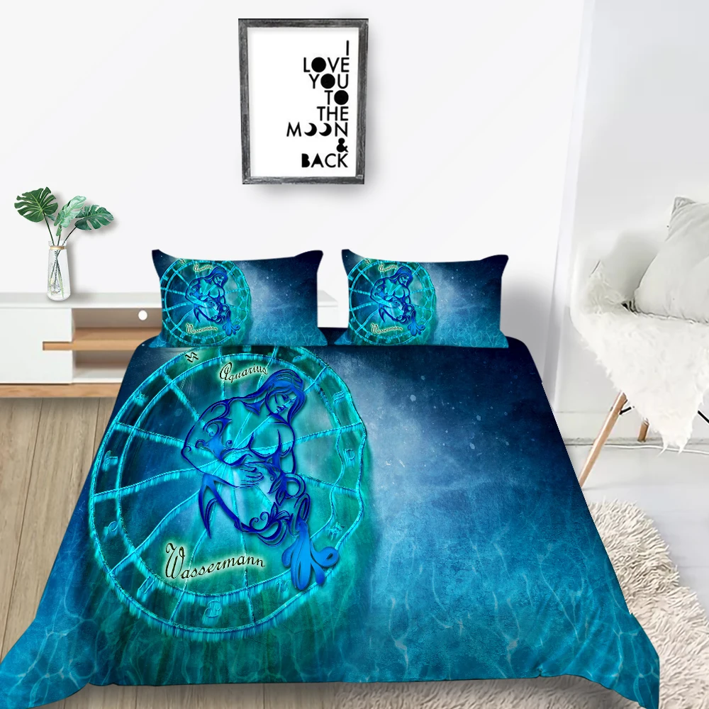 

Aquarius Bedding Set Constellation Fashionable 3D Duvet Cover Blue King Queen Twin Full Single Double Unique Design Bed Set