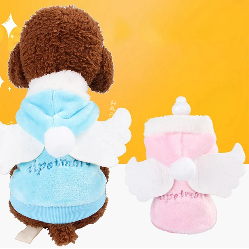 

Angel Wings Pattern Autumn Winter Pet Puppy Dog Coats Solid Jacket Warm Fleece Dog Costumes Clothes for Small Dogs Cats