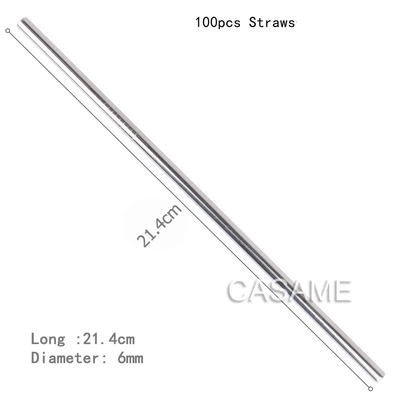 100 шт металлическая соломинка многоразовые Оптовые трубочки для напитков из нержавеющей стали прямые изогнутые соломинки бар соломки стальные соломки экологичные - Цвет: Steel Straight