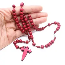 Деревянный молитвенный бисер 6 мм четки крест ожерелье кулон плетеная веревка цепь ювелирные аксессуары Q9QA
